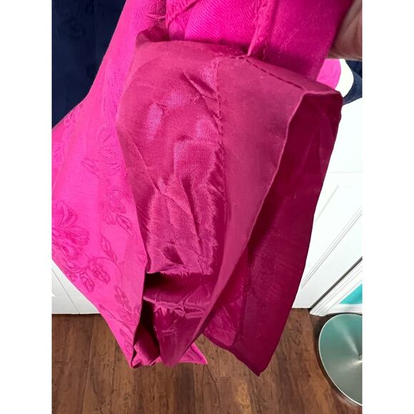 Vintage 80s Pink White Blue Chevron Embossed Floral Sheath Dress 8P Warren - Picture 5 of 7